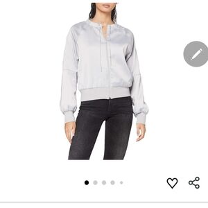 Women's Satin Bomber Jacket - Light Silver